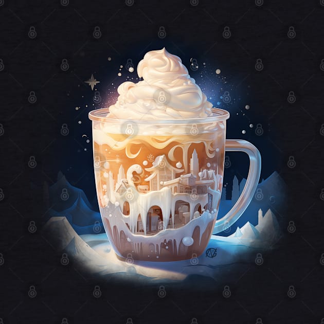 Beautiful ornate latte semi surreal design in a snowy landscape by Violet77 Studio